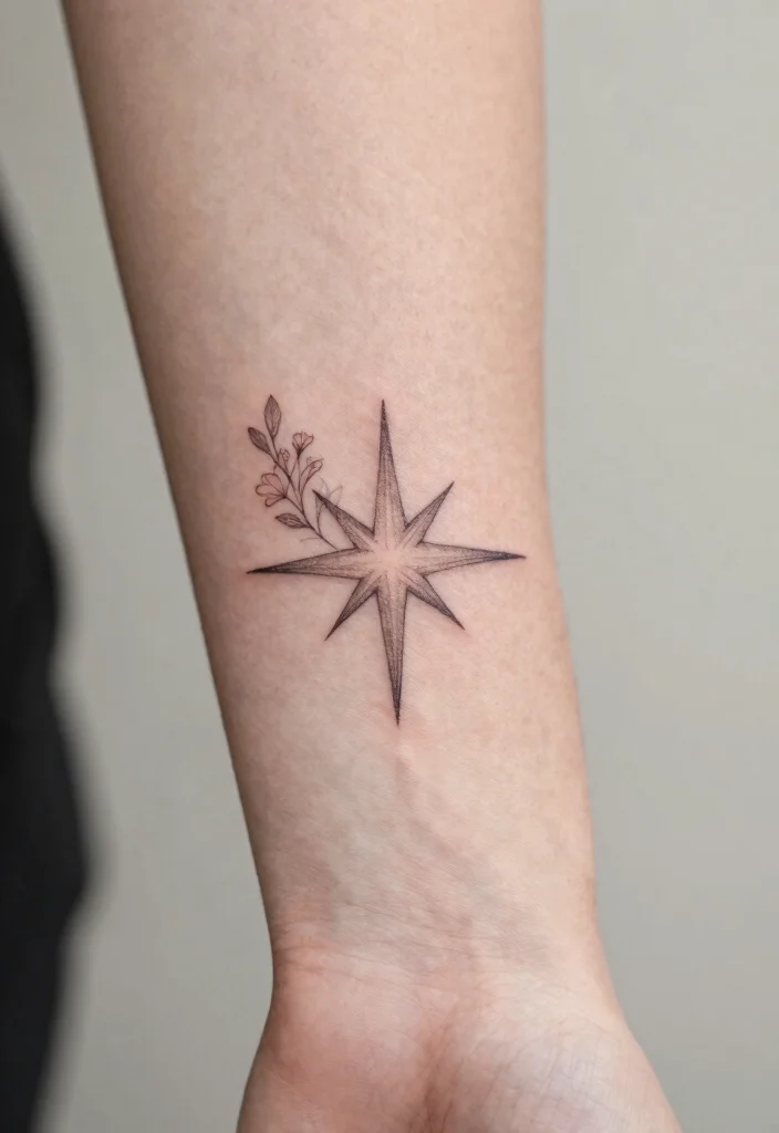 14 5 Star Tattoo Ideas With Minimal Style 53 14 5 Star Tattoo Ideas With Minimal Style - 13. Minimalist Star with Floral Elements 1