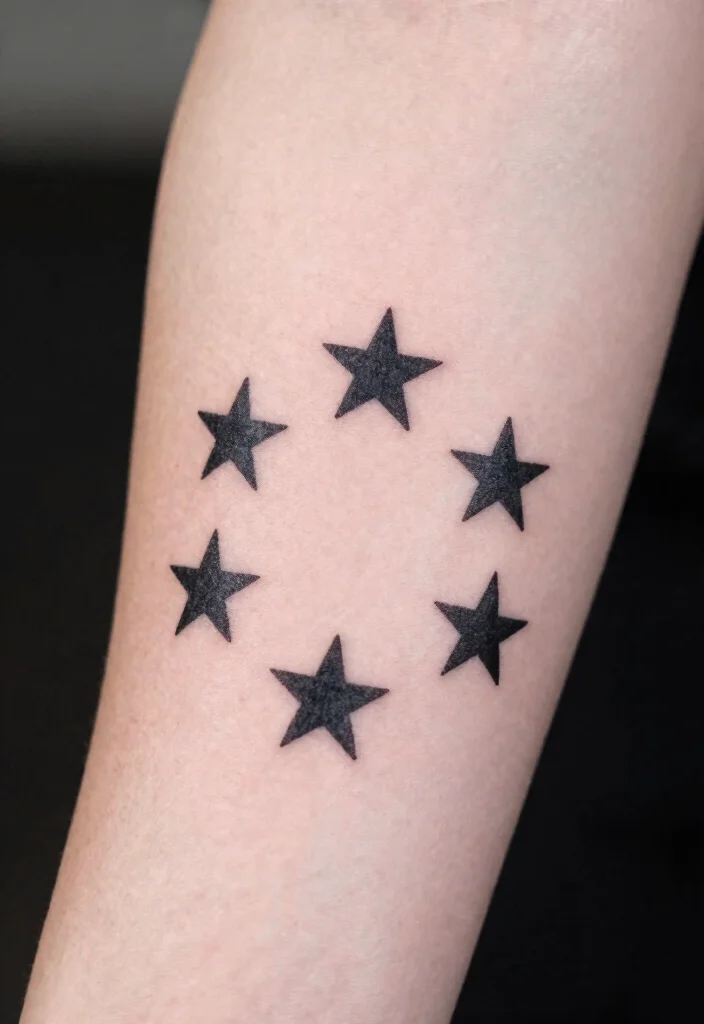 14 5 Star Tattoo Ideas With Minimal Style 54 14 5 Star Tattoo Ideas With Minimal Style - 14. Five Stars in a Circle 1