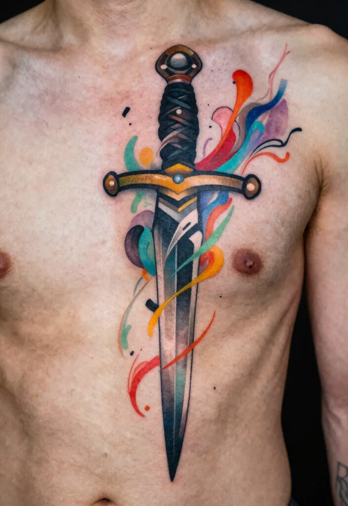 14 Dagger Sternum Tattoo Ideas With Sharp Detail 62 14 Dagger Sternum Tattoo Ideas With Sharp Detail - 12. Abstract Dagger Design 1