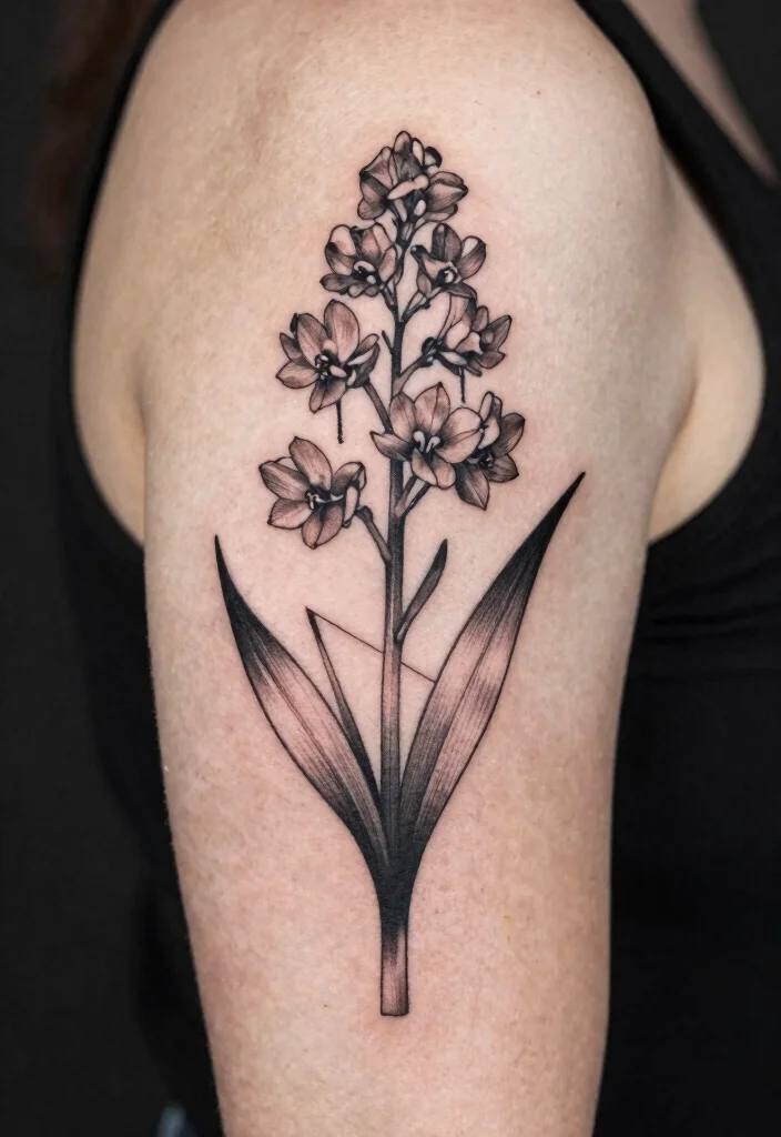 14 July Birth Flower Tattoo Larkspur Ideas With Delicate Charm - 5. Geometric Larkspur Shapes 1