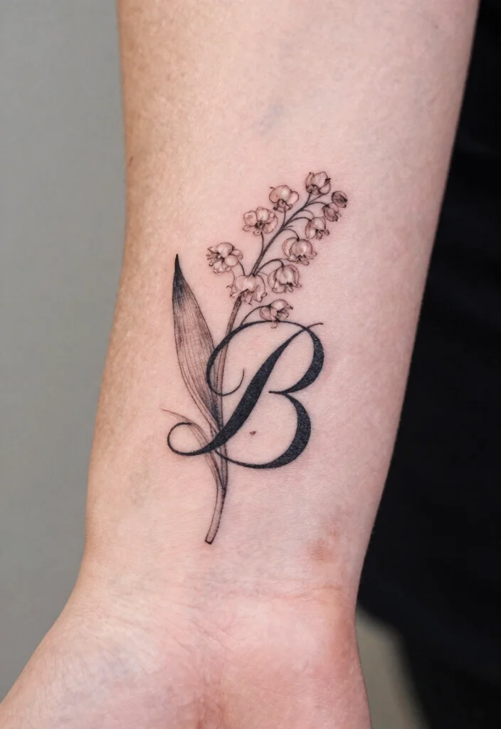 14 July Birth Flower Tattoo Larkspur Ideas With Delicate Charm - 6. Larkspur with Initials 1