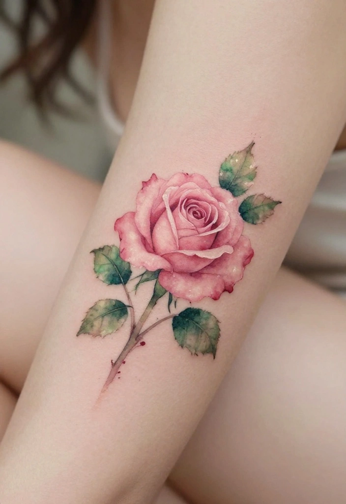 14 Minimal Rose Tattoo Design Ideas With Simple Grace 1 14 Minimal Rose Tattoo Design Ideas With Simple Grace - 1. Watercolor Blossom 1