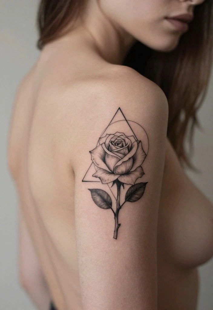 14 Minimal Rose Tattoo Design Ideas With Simple Grace 53 14 Minimal Rose Tattoo Design Ideas With Simple Grace - 13. Minimal Rose with Geometric Shapes 1