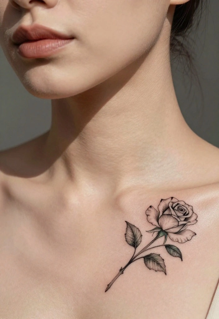 14 Minimal Rose Tattoo Design Ideas With Simple Grace 13 14 Minimal Rose Tattoo Design Ideas With Simple Grace - 3. Minimal Rose with Leaves 1