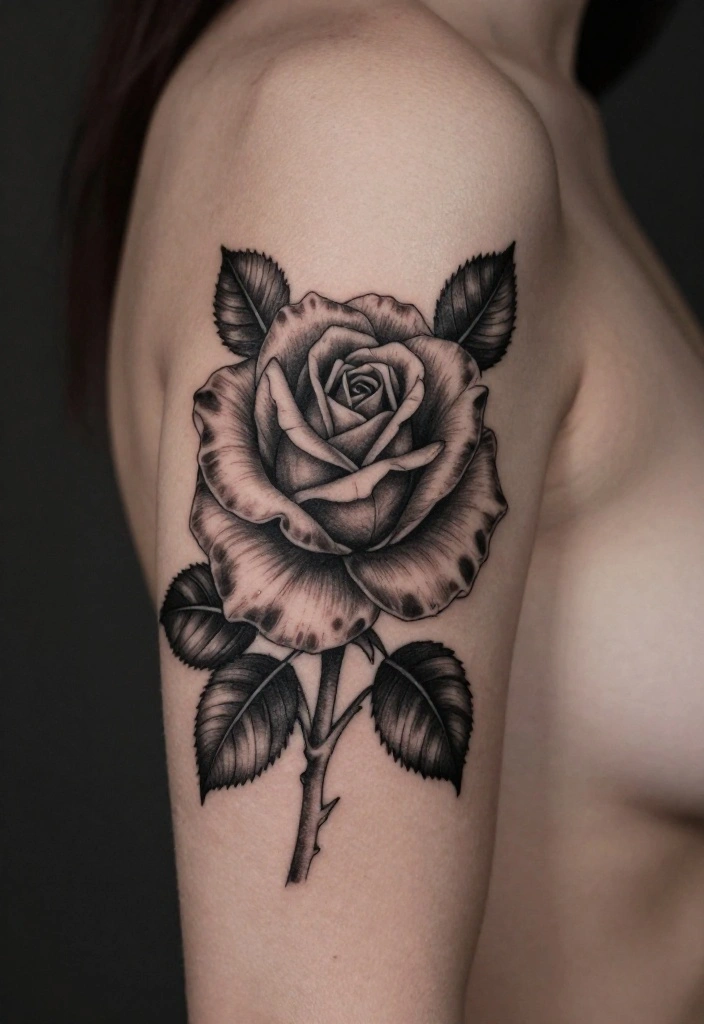 14 Minimal Rose Tattoo Design Ideas With Simple Grace 38 14 Minimal Rose Tattoo Design Ideas With Simple Grace - 8. Monochrome Rose 1