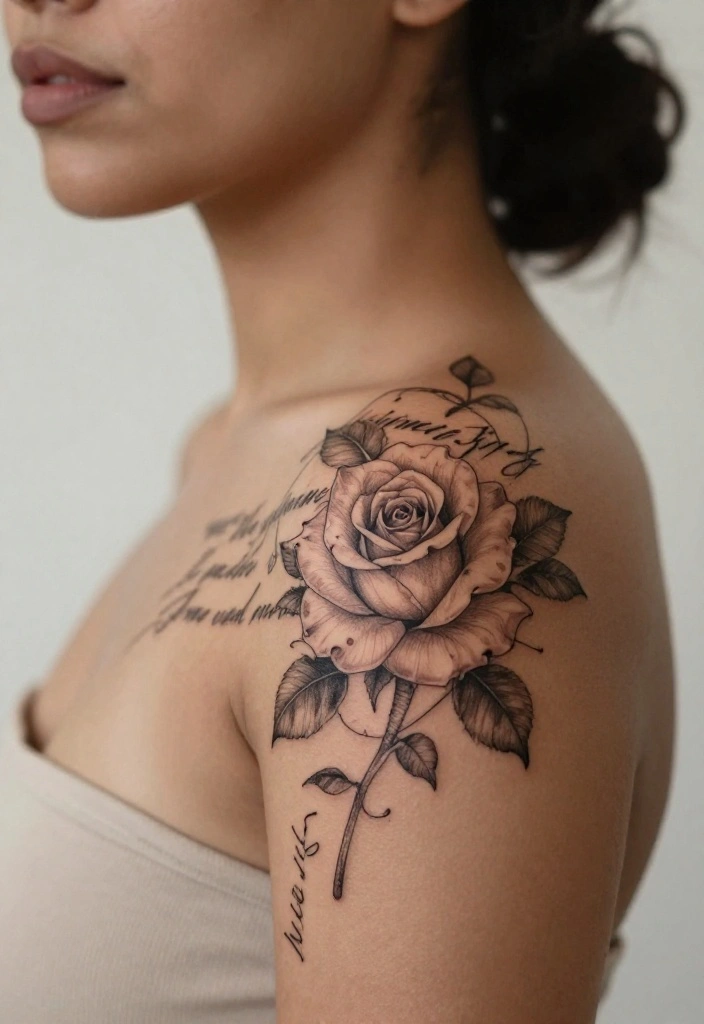 14 Minimal Rose Tattoo Design Ideas With Simple Grace 39 14 Minimal Rose Tattoo Design Ideas With Simple Grace - 9. Rose with Quote 1