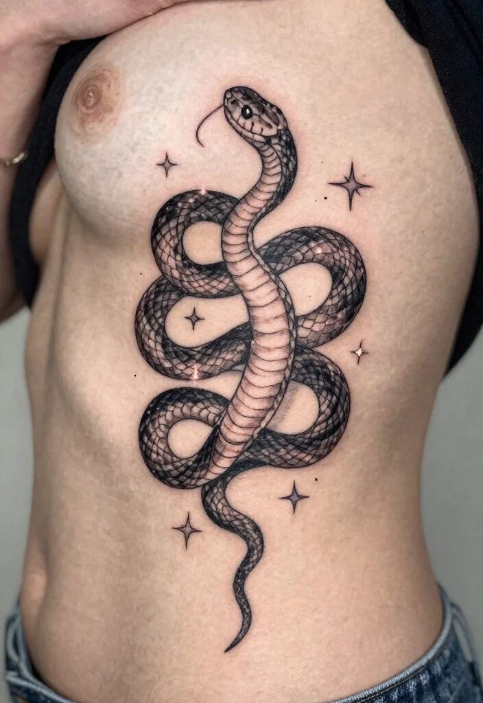 14 Snake Minimalist Tattoo Ideas With Clean Lines 52 14 Snake Minimalist Tattoo Ideas With Clean Lines - 12. Snake with Stars 1