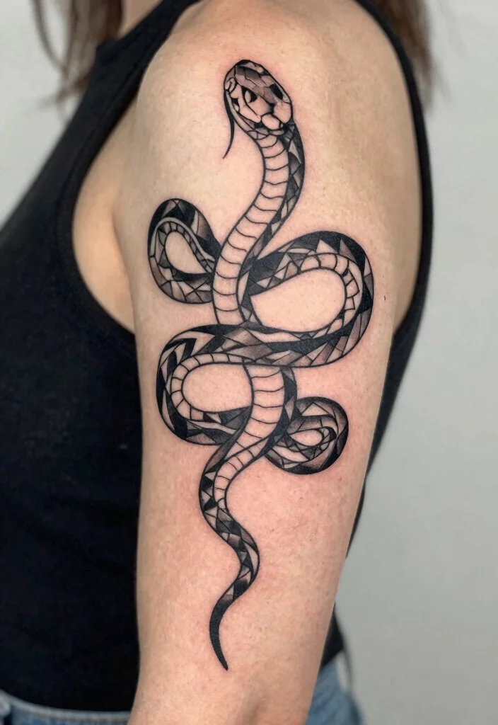 14 Snake Minimalist Tattoo Ideas With Clean Lines 2 14 Snake Minimalist Tattoo Ideas With Clean Lines - 2. Geometric Snake 1