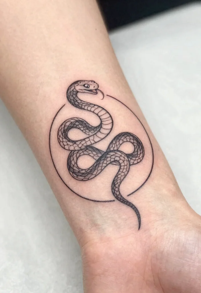 14 Snake Minimalist Tattoo Ideas With Clean Lines 13 14 Snake Minimalist Tattoo Ideas With Clean Lines - 3. Snake in a Circle 1