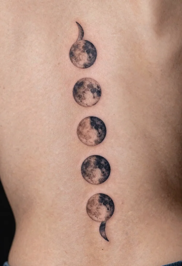 14 Tiny Spine Tattoo Ideas With Subtle Edge - 10. Moon Phases 1