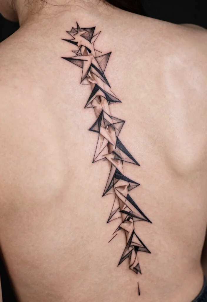 14 Tiny Spine Tattoo Ideas With Subtle Edge - 2. Geometric Lines 1
