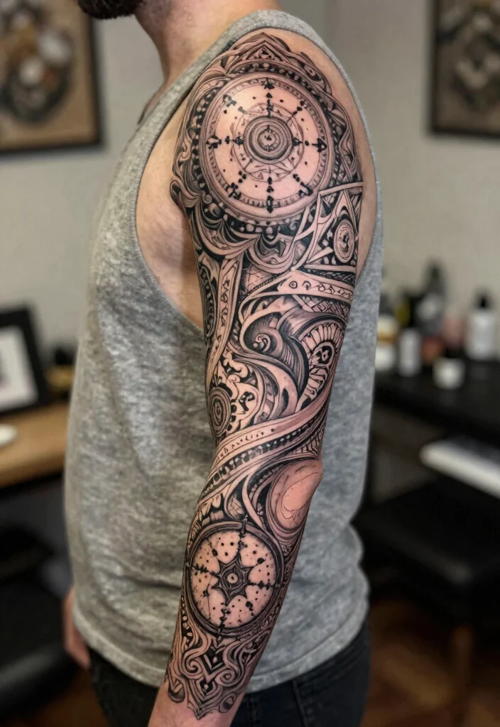 15 Cybersigilism Tattoo Sleeve Ideas With Futuristic Flow - 10. Metaphysical Symbols 1