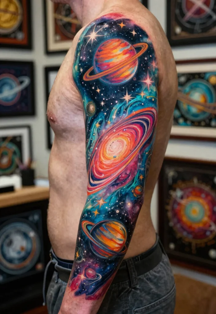 15 Cybersigilism Tattoo Sleeve Ideas With Futuristic Flow - 11. Space and Beyond 1