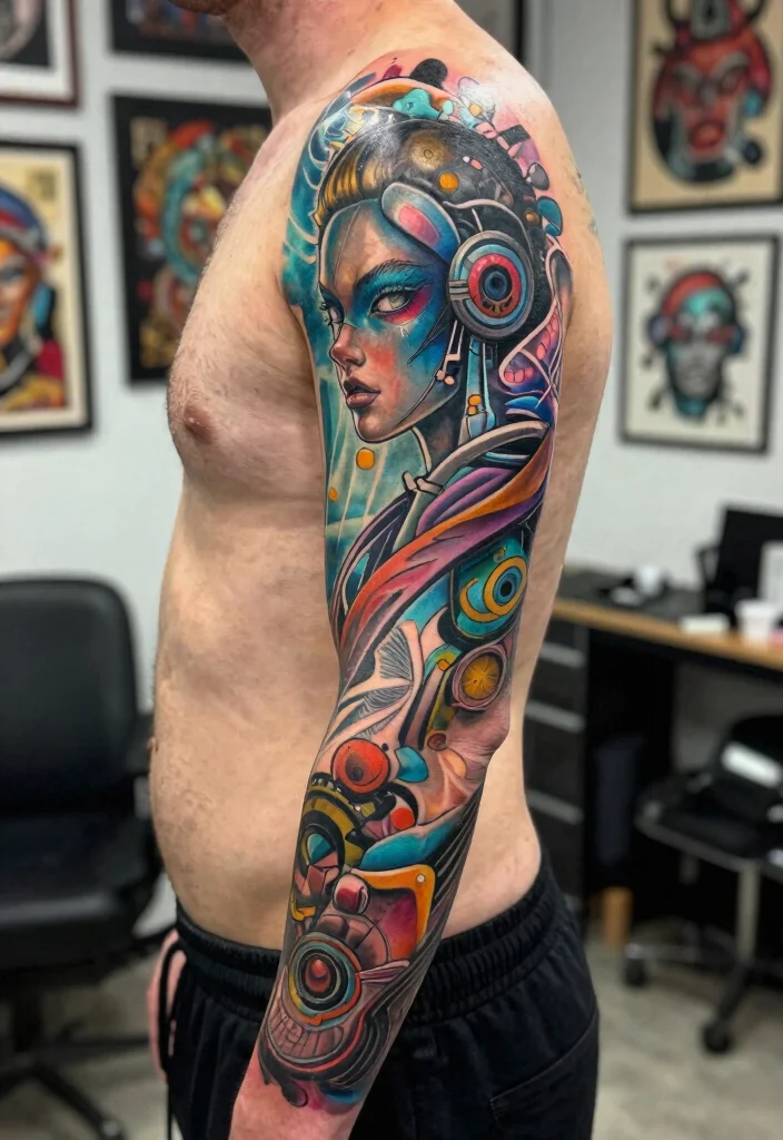 15 Cybersigilism Tattoo Sleeve Ideas With Futuristic Flow - 13. AI Inspired Art 1
