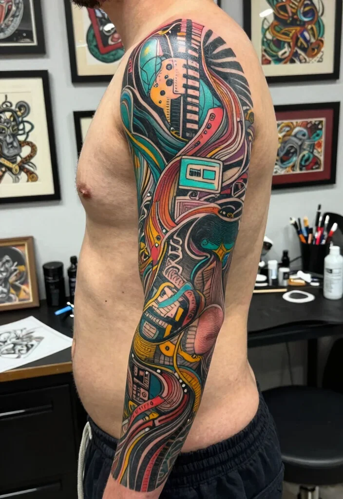 15 Cybersigilism Tattoo Sleeve Ideas With Futuristic Flow - 15. Data Visualization Tattoos 1