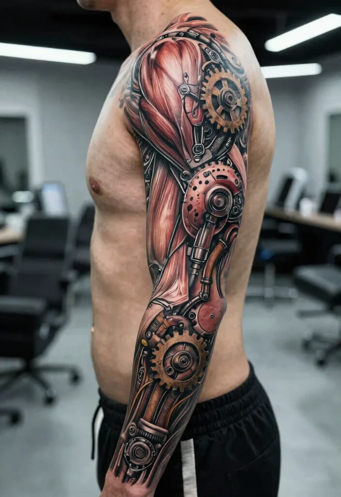 15 Cybersigilism Tattoo Sleeve Ideas With Futuristic Flow - 3. Bio-Mechanical Hybrid 1