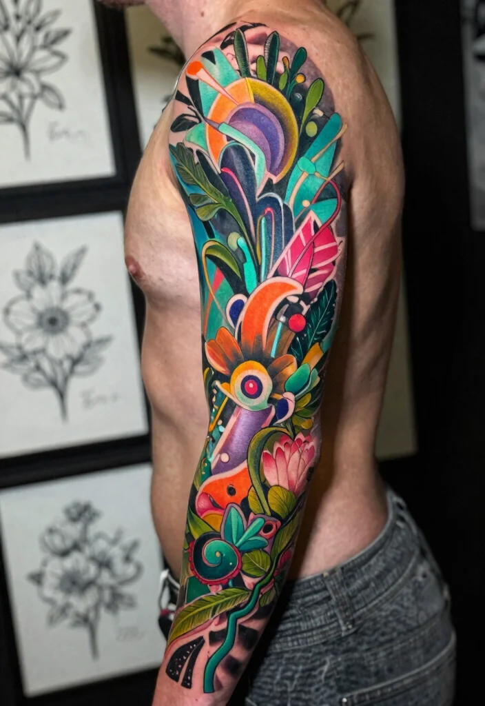 15 Cybersigilism Tattoo Sleeve Ideas With Futuristic Flow - 8. Futuristic Flora 1