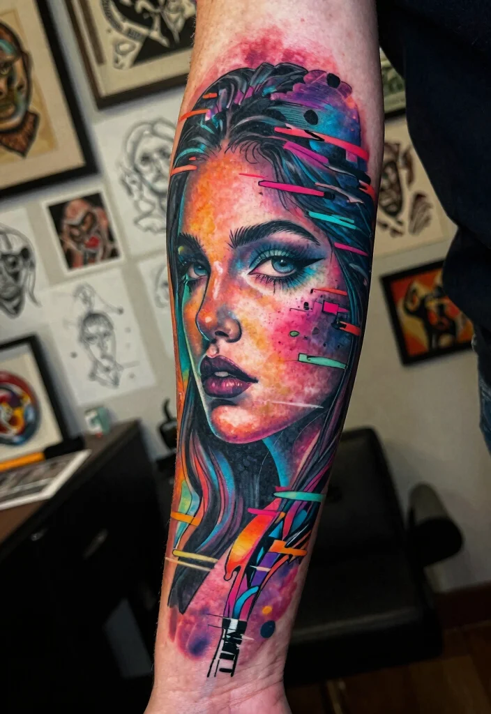 15 Cybersigilism Tattoo Sleeve Ideas With Futuristic Flow - 9. Glitch Aesthetic 1