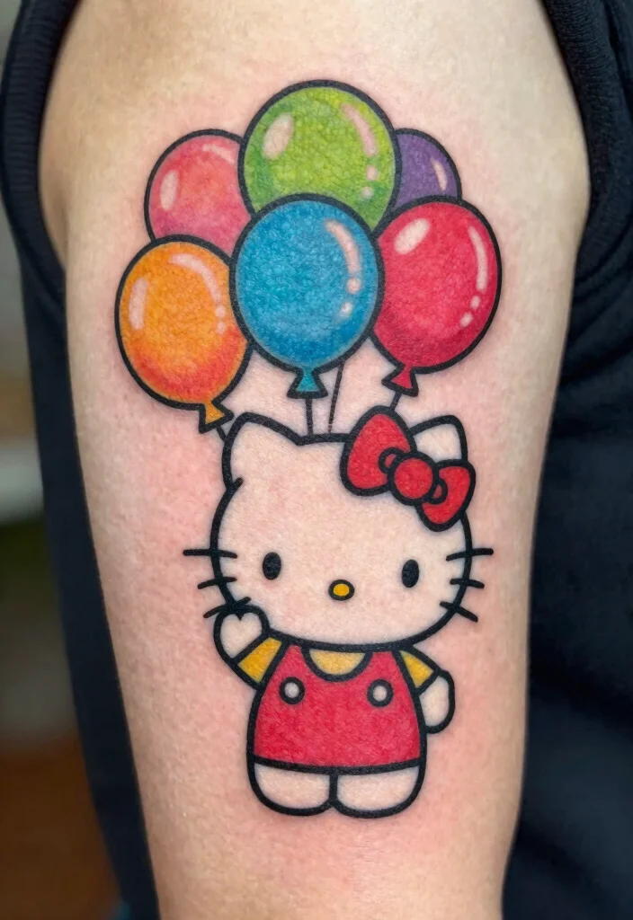 15 Hello Kitty Flash Tattoo Ideas With Cute Retro Vibes 63 15 Hello Kitty Flash Tattoo Ideas With Cute Retro Vibes - 13. Hello Kitty with Retro Balloons 1
