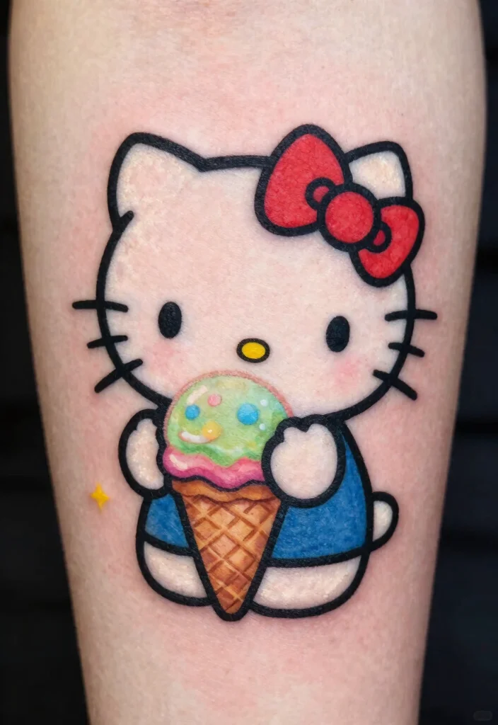 15 Hello Kitty Flash Tattoo Ideas With Cute Retro Vibes 65 15 Hello Kitty Flash Tattoo Ideas With Cute Retro Vibes - 15. Hello Kitty with a Retro Ice Cream 1
