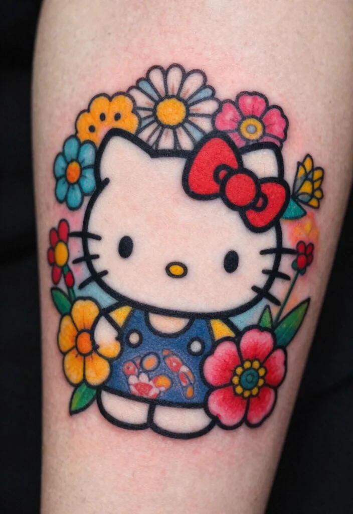 15 Hello Kitty Flash Tattoo Ideas With Cute Retro Vibes 23 15 Hello Kitty Flash Tattoo Ideas With Cute Retro Vibes - 3. Hello Kitty with Retro Flowers 1