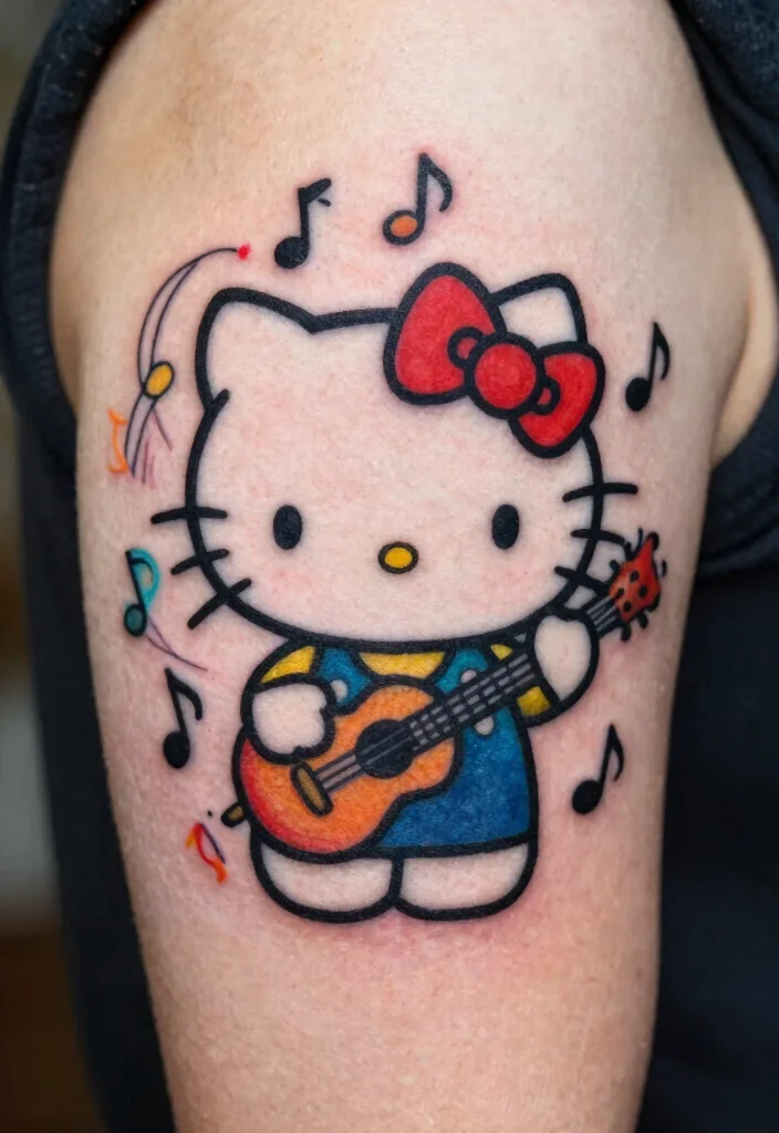 15 Hello Kitty Flash Tattoo Ideas With Cute Retro Vibes 27 15 Hello Kitty Flash Tattoo Ideas With Cute Retro Vibes - 7. Hello Kitty with Retro Music Notes 1