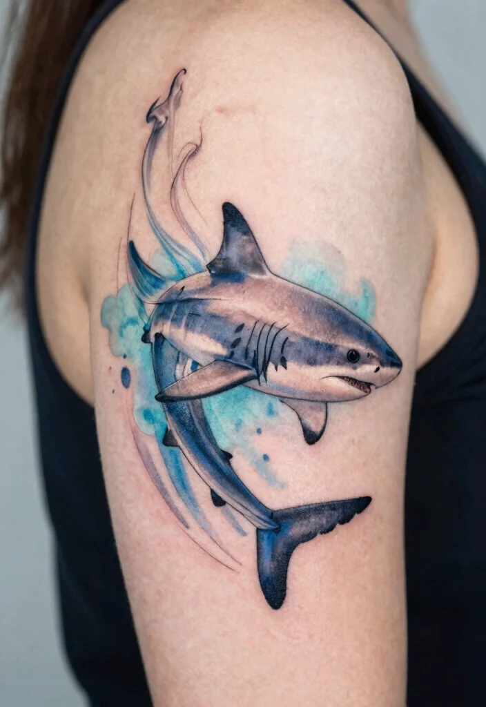 15 Mako Shark Tattoo Ideas With Sleek Power 1 15 Mako Shark Tattoo Ideas With Sleek Power - 1. Elegant Mako in Motion 1