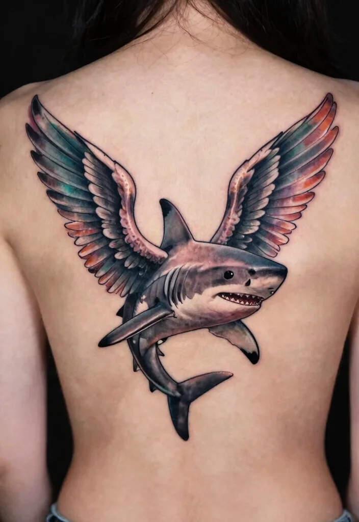 15 Mako Shark Tattoo Ideas With Sleek Power 54 15 Mako Shark Tattoo Ideas With Sleek Power - 14. Mako Shark and Angel Wings 1