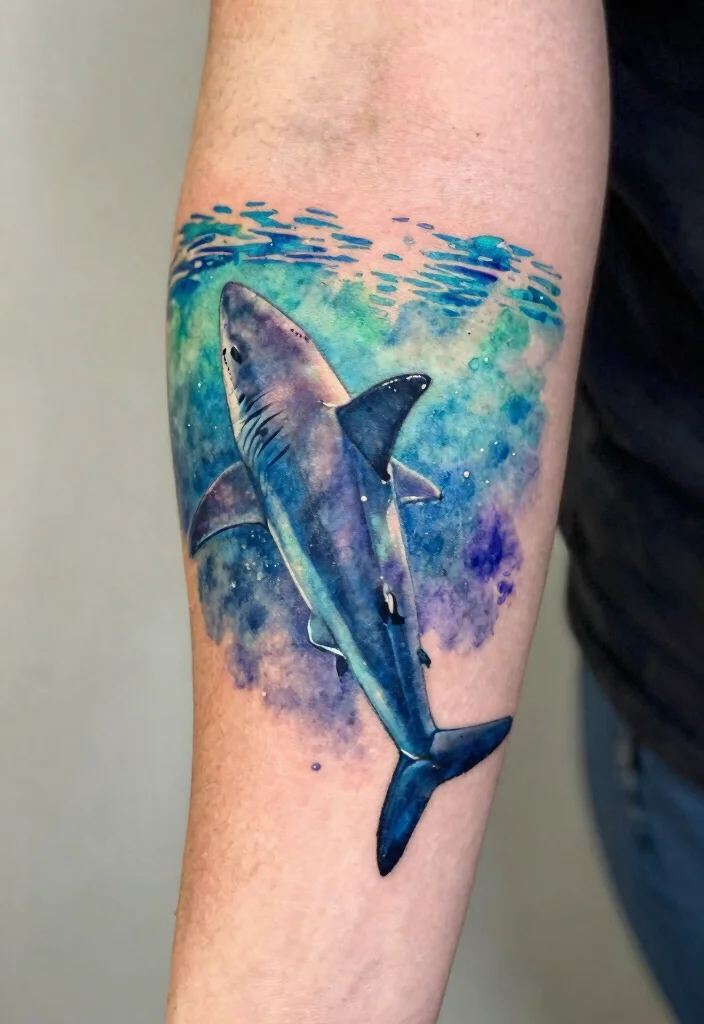 15 Mako Shark Tattoo Ideas With Sleek Power 13 15 Mako Shark Tattoo Ideas With Sleek Power - 3. Watercolor Mako Shark 1