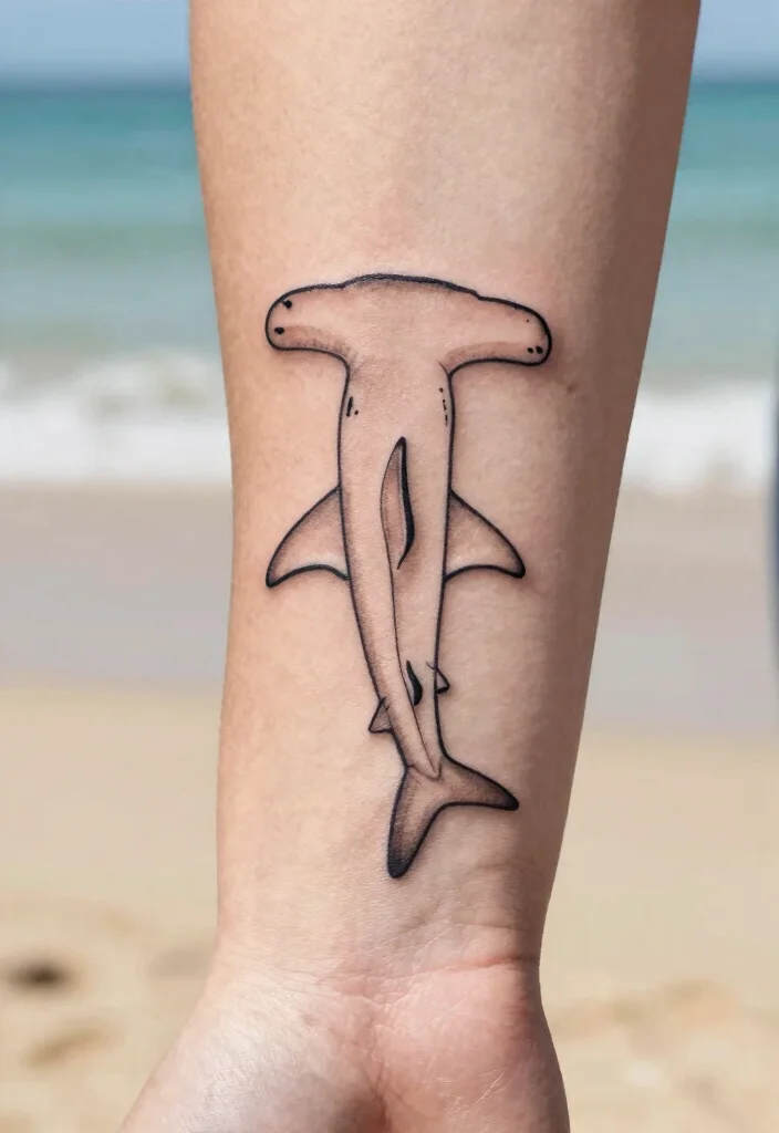 15 Mini Shark Tattoo Ideas With Minimal Edge 1 15 Mini Shark Tattoo Ideas With Minimal Edge - 1. Tiny Hammerhead Delight 1