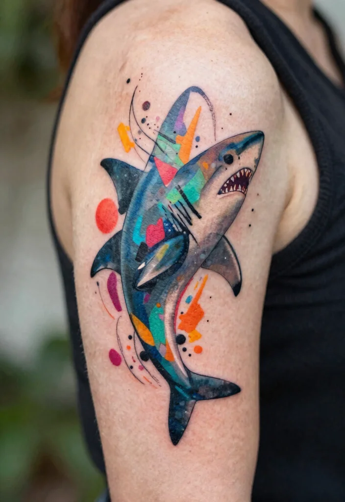 15 Mini Shark Tattoo Ideas With Minimal Edge 42 15 Mini Shark Tattoo Ideas With Minimal Edge - 12. Abstract Shark Art 1