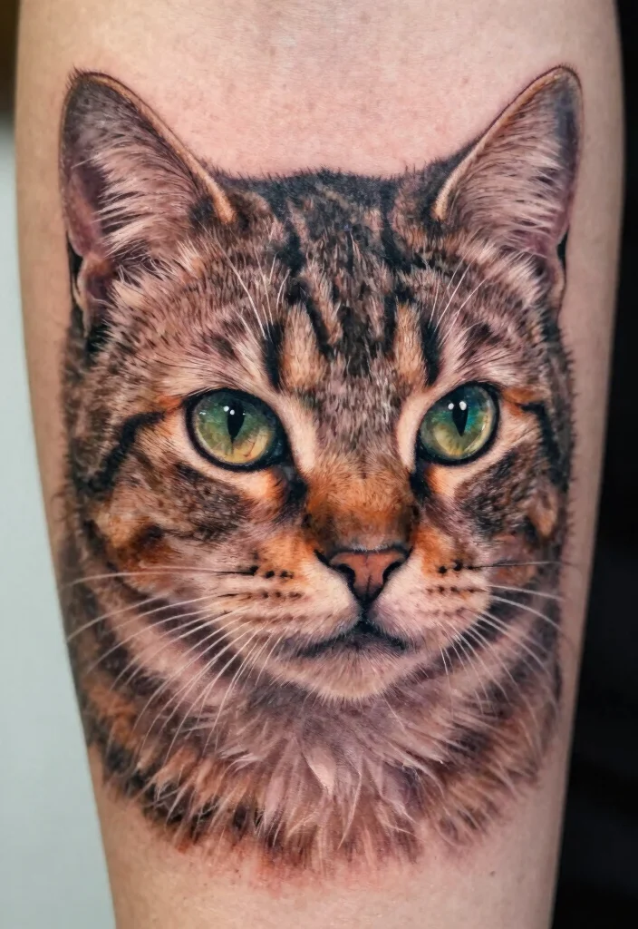 15 Pet Memorial Tattoo Cat Ideas With Heartfelt Meaning 1 15 Pet Memorial Tattoo Cat Ideas With Heartfelt Meaning - 1. Realistic Cat Portrait 1