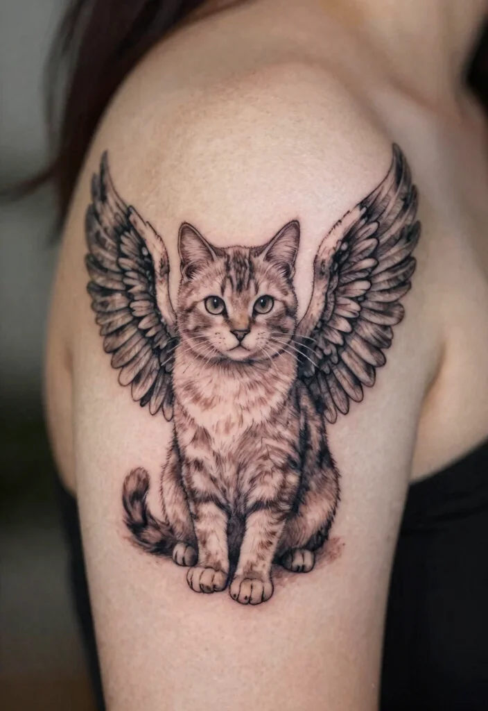 15 Pet Memorial Tattoo Cat Ideas With Heartfelt Meaning 61 15 Pet Memorial Tattoo Cat Ideas With Heartfelt Meaning - 11. Cat with Angel Wings 1