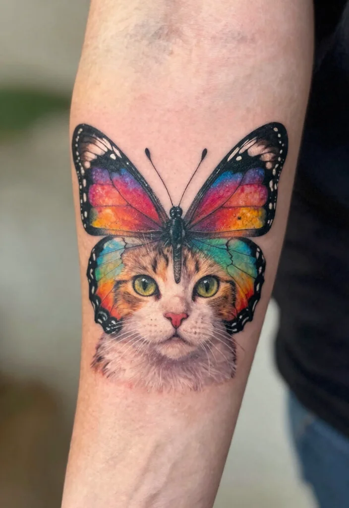 15 Pet Memorial Tattoo Cat Ideas With Heartfelt Meaning 63 15 Pet Memorial Tattoo Cat Ideas With Heartfelt Meaning - 13. Cat with Butterfly 1