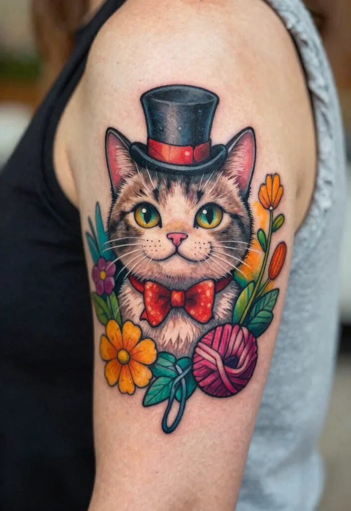 15 Pet Memorial Tattoo Cat Ideas With Heartfelt Meaning 35 15 Pet Memorial Tattoo Cat Ideas With Heartfelt Meaning - 5. Whimsical Cat Illustration 1