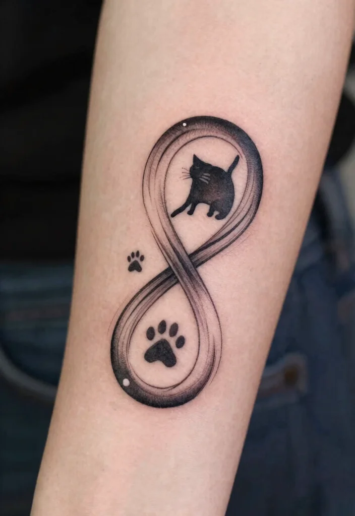 15 Pet Memorial Tattoo Cat Ideas With Heartfelt Meaning 49 15 Pet Memorial Tattoo Cat Ideas With Heartfelt Meaning - 9. Infinity Symbol with Cat Elements 1