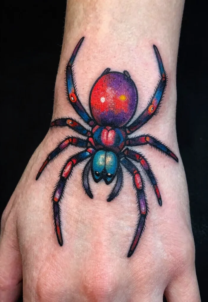 15 Spider Hand Tattoo 2026 Trending Ideas With Dark Vibes 41 15 Spider Hand Tattoo 2026 Trending Ideas With Dark Vibes - 11. Colorful Creatures 1