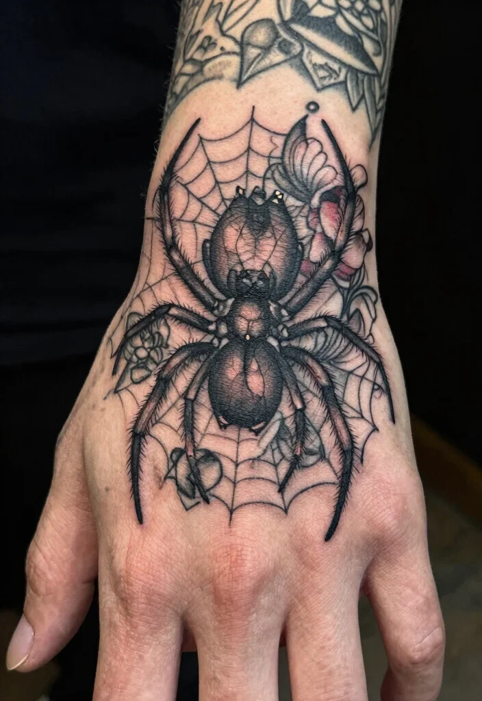15 Spider Hand Tattoo 2026 Trending Ideas With Dark Vibes 52 15 Spider Hand Tattoo 2026 Trending Ideas With Dark Vibes - 12. Layered Elements 1