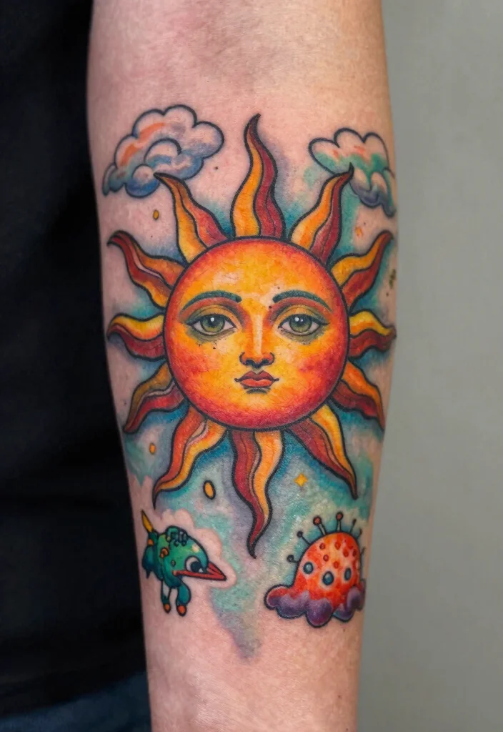 15 Sun Elbow Tattoo Ideas With Radiant Edge 64 15 Sun Elbow Tattoo Ideas With Radiant Edge - 14. Surreal Sun Tattoo 1
