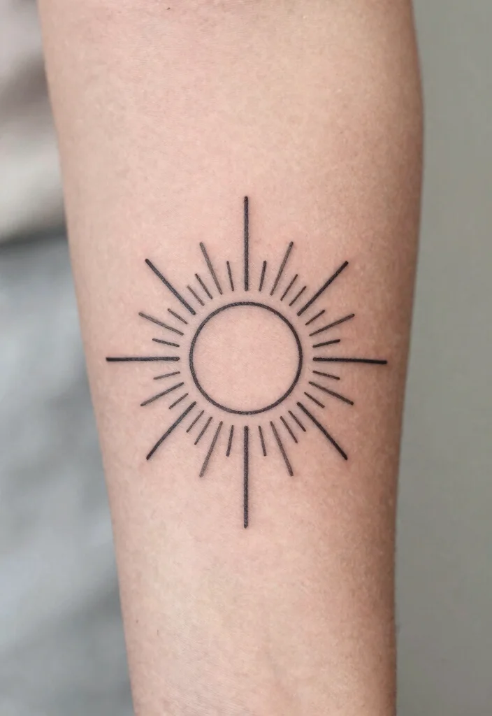 15 Sun Elbow Tattoo Ideas With Radiant Edge 3 15 Sun Elbow Tattoo Ideas With Radiant Edge - 3. Minimalist Sunburst 1