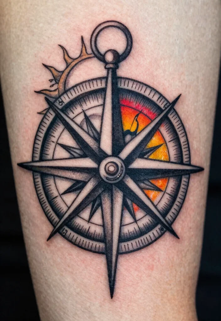 15 Sun and Moon Traditional Tattoo Ideas With Classic Symbolism 54 15 Sun and Moon Traditional Tattoo Ideas With Classic Symbolism - 14. Sun and Moon with a Compass 1