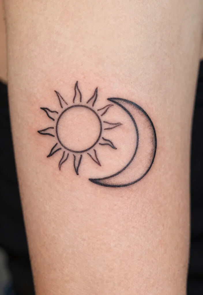 15 Sun and Moon Traditional Tattoo Ideas With Classic Symbolism 49 15 Sun and Moon Traditional Tattoo Ideas With Classic Symbolism - 9. Minimalist Sun and Moon 1
