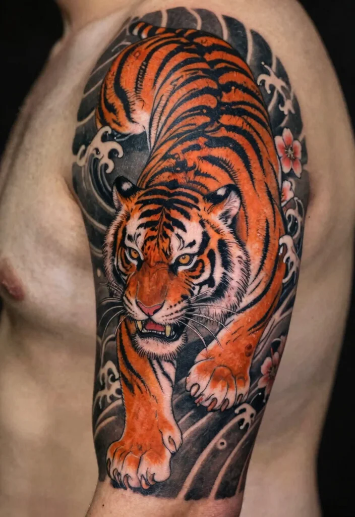 15 Traditional Japanese Tiger Tattoo Ideas With Fierce Style - 1. Fierce Guardian 1