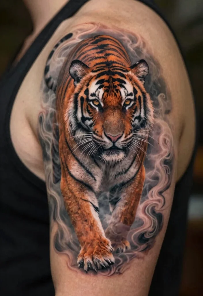15 Traditional Japanese Tiger Tattoo Ideas With Fierce Style - 10. The Tiger in the Mist 1