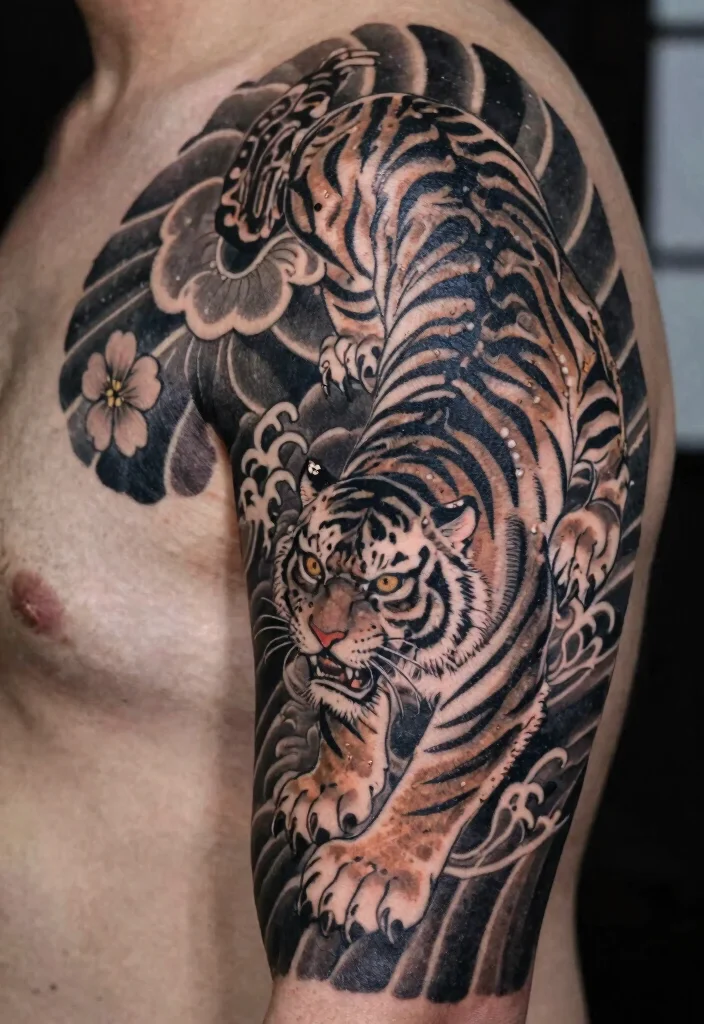 15 Traditional Japanese Tiger Tattoo Ideas With Fierce Style - 3. Traditional Japanese Style 1