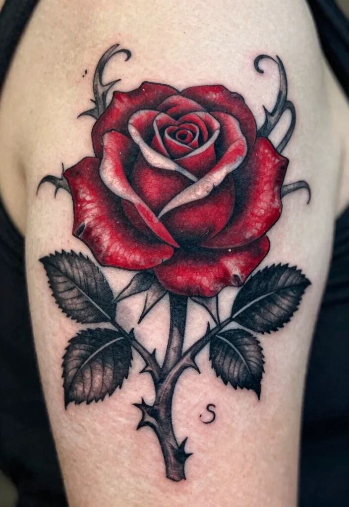 16 Black Red Tattoo Design Ideas With Bold Drama - 1. Gothic Rose 1
