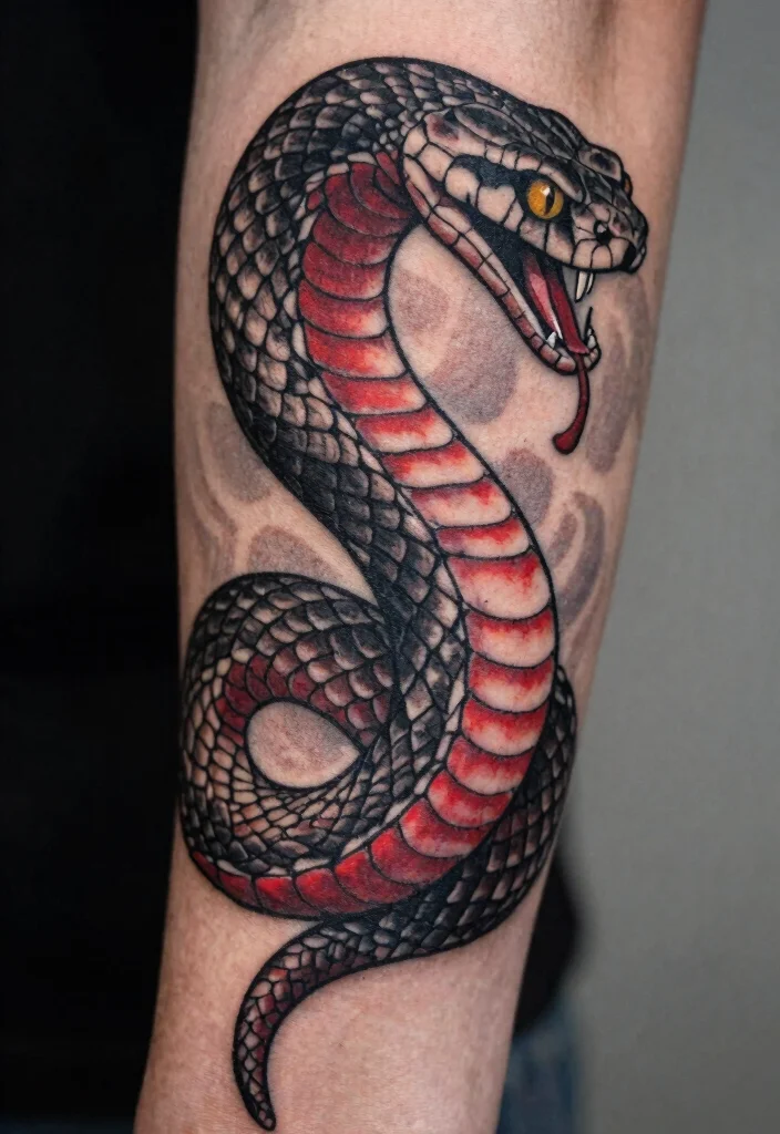 16 Black Red Tattoo Design Ideas With Bold Drama - 10. Serpent Design 1