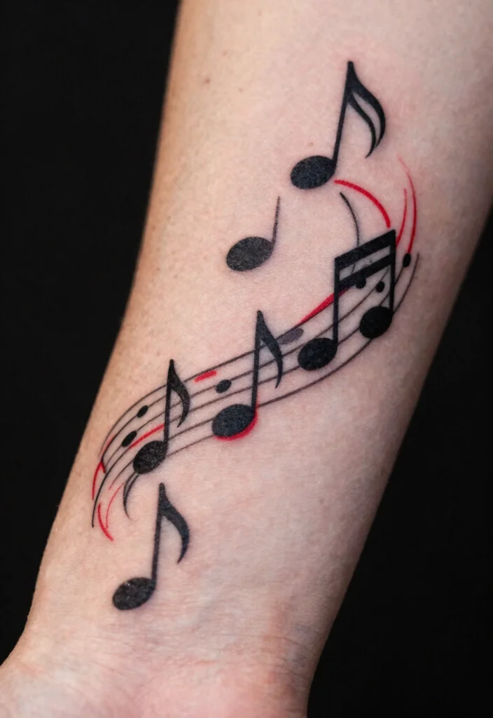 16 Black Red Tattoo Design Ideas With Bold Drama - 13. Music Notes 1