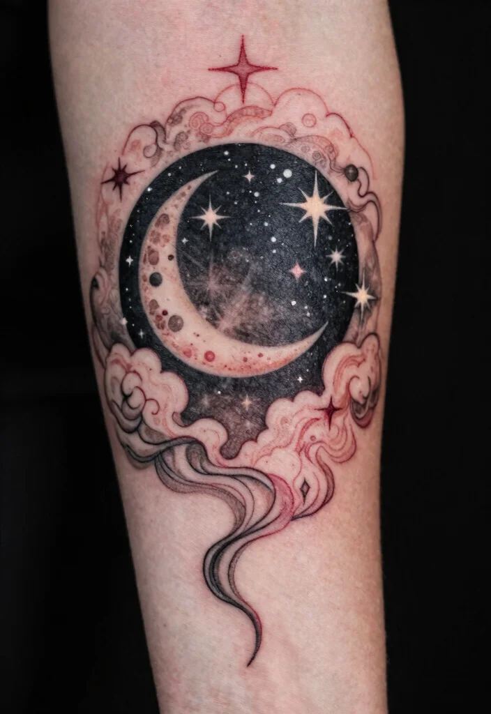 16 Black Red Tattoo Design Ideas With Bold Drama - 16. Celestial Bodies 1
