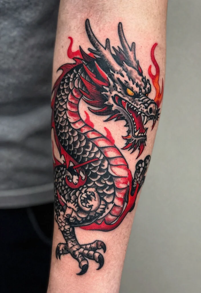 16 Black Red Tattoo Design Ideas With Bold Drama - 2. Dragon Design 1